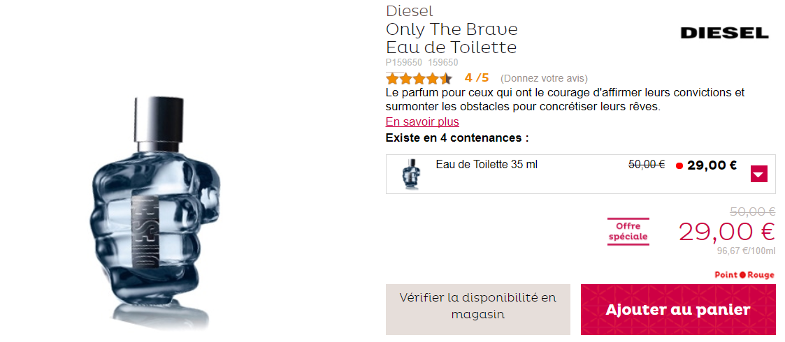Le parfum de Diesel, Only The Brave est à 29 euros au lieu de 50 euros
